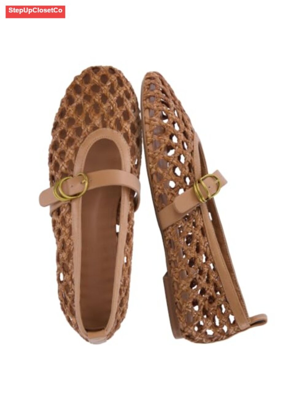 Wendy Woven Mary Jane Flats Faux Leather Memory Foam Almond Toe Women's Shoes